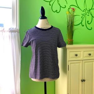 Land’s End short sleeve, navy and white stripe shirt